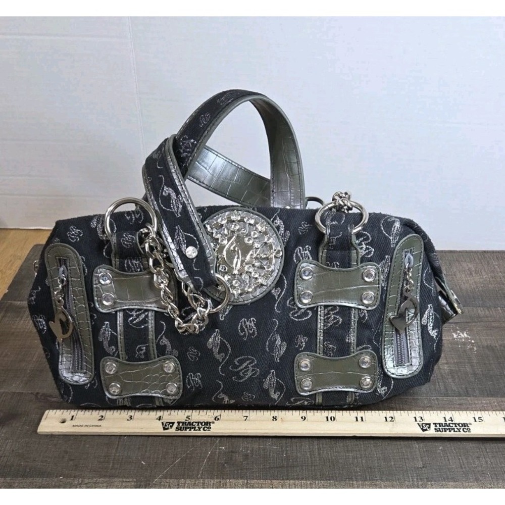 Vtg BabyPhat Y2K Black Shoulder Purse Medallion Metallic Chains Charm 129-050273 - Picture 3 of 12